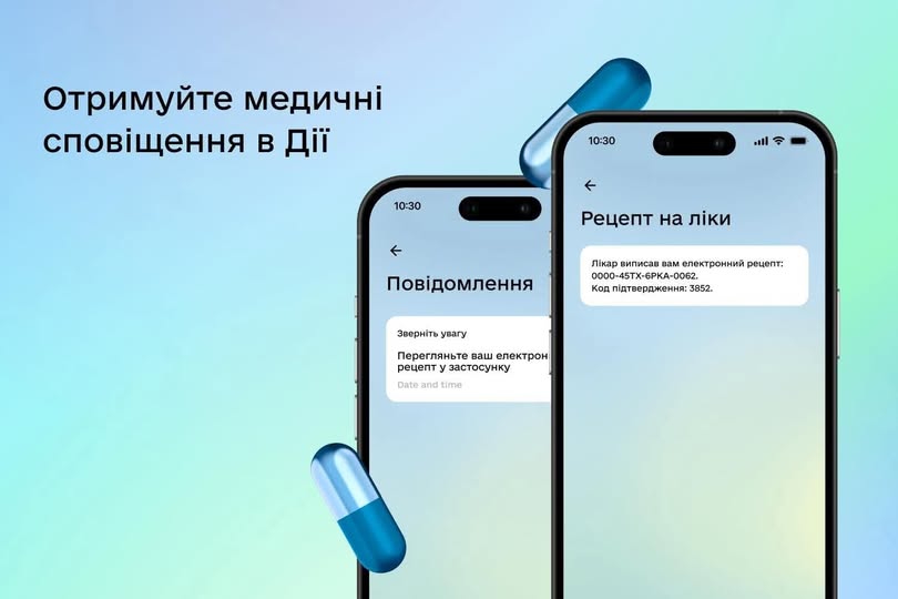 Сповіщення про електронні рецепти, направлення від лікаря та план лікування тепер надходитимуть у Дію