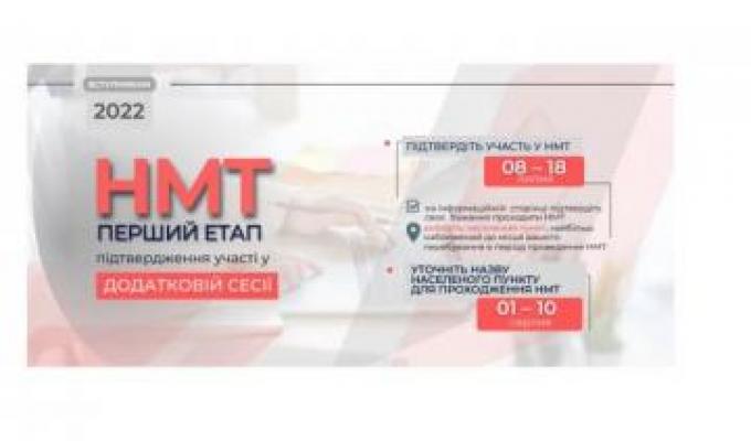 Сьогодні розпочинається перший етап підтвердження участі у додатковій сесії НМТ Сьогодні розпочинається перший етап підтвердження участі у додатковій сесії НМТ
