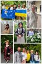 Фотоколаж із семи різних світлин, на яких зображені групи людей та окремі особи в різноманітних українських вишиванках, причому на одному зі знімків група жінок тримає синьо-жовтий прапор України та синій прапор із гербом
