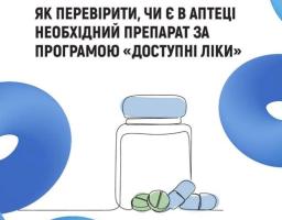 Інформаційна графіка від Національної служби здоров’я України з інструкцією про те, як перевірити наявність препаратів в аптеках за програмою «Доступні ліки»