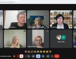 На скріншоті інтерфейсу відеоконференції Google Meet відображено онлайн-засідання Ради з питань внутрішньо переміщених осіб за участю десяти осіб, де у дев'яти окремих вікнах видно обличчя сімох жінок та двох чоловіків на домашньому чи робочому тлі, а одне віконце є іконкою з написом «Ще 2 особи» поруч із нижньою панеллю керування дзвінком
